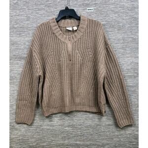 Daytrip Bulky Knit Sweater Womens Size L Brown 1/4 Zip Crew-Neck Long Sleeve
